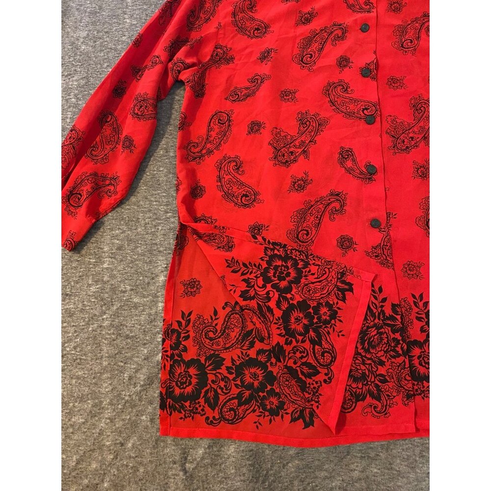 Vintage Lizsport Red Paisley Button Tunic Shirt Womens Large Mandarin Collar - Picture 3 of 6